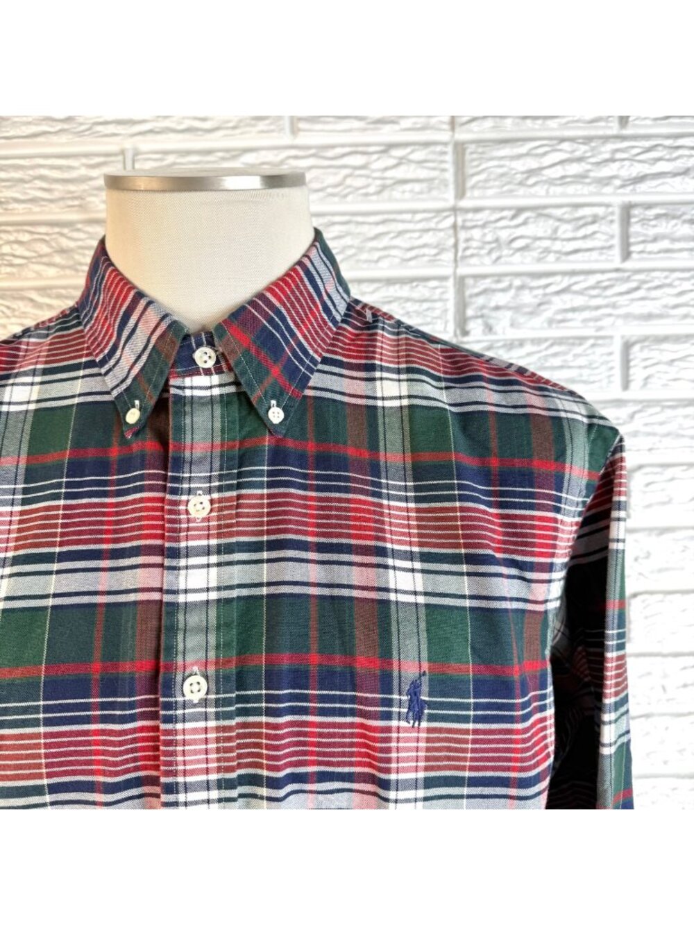Vtg Polo Ralph Lauren Christmas Plaid Button Down Shirt Sz 17 32/33 Classic Fit